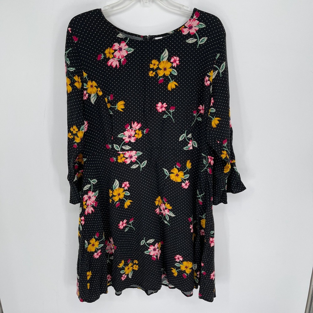 Old Navy Women's Black Floral Polka‎ Dot Fit & Flare Mini Dress Size XL